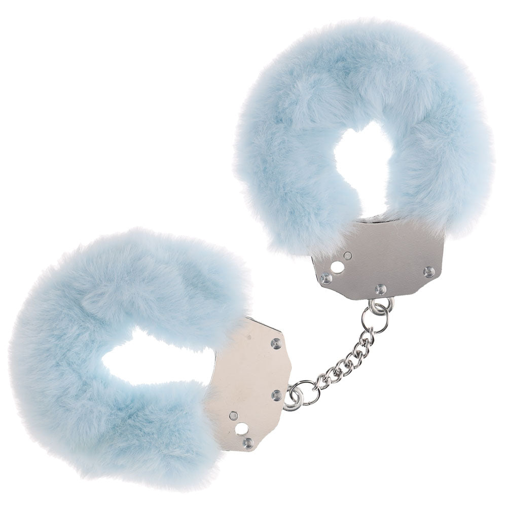 OUCH! Heavy-Duty Fluffy Cuffs 24.2cm Powder Blue Restraints > Bondage Gear > Handcuffs