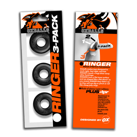 Ringer Cockring 3 Pc Black Black COCK RING Set