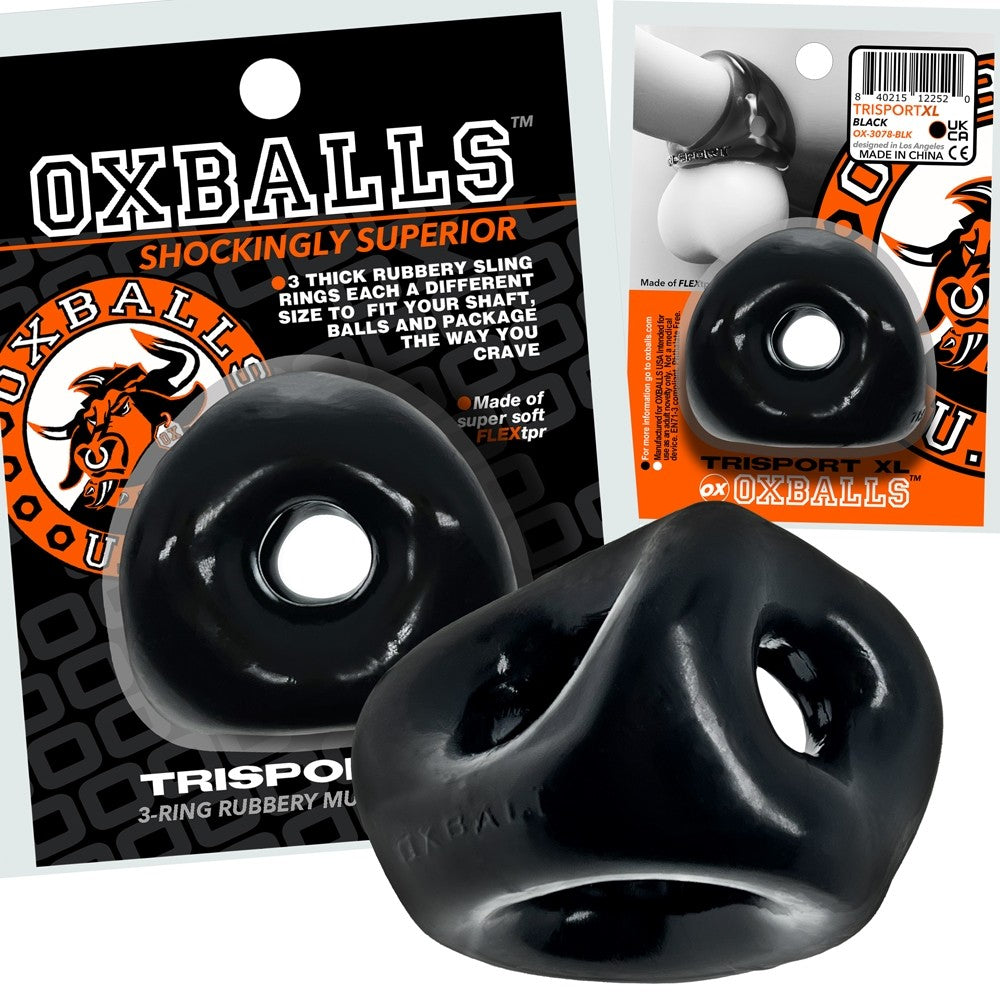 OXBALLS TRI-SPORT XL Thicker 3-Ring Cocksling Black – Enhanced Comfort and Superior Support COCK RINGS Sling
