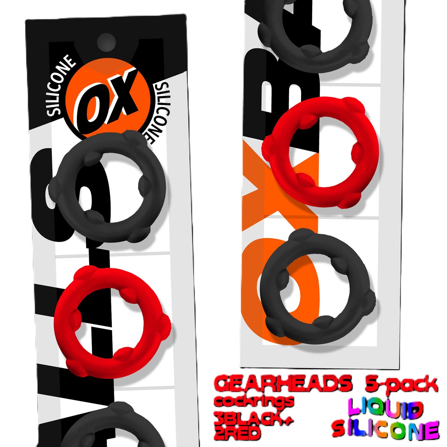 Oxballs Gearheads (Red/Black) – 5-Pack Liquid Silicone Stretch Cockrings Default Title > Cock Ring > Sets Main image