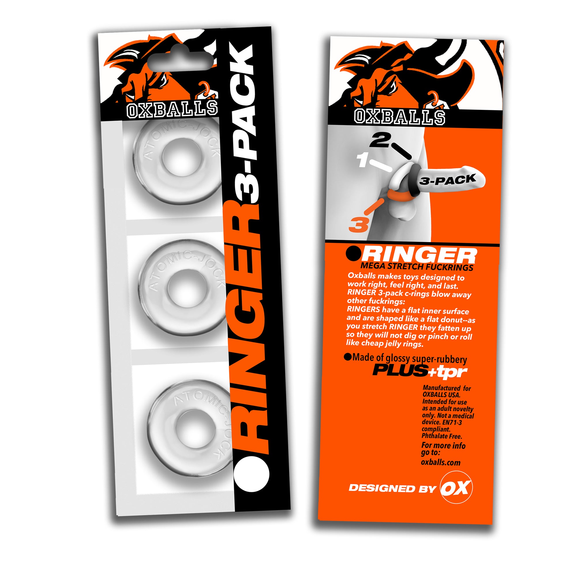 OXBALLS RINGER 3-pack of DO-NUT-1 cockrings CLEAR COCK RING Set