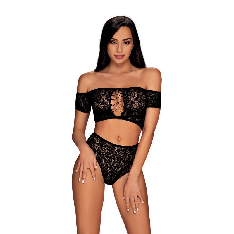 Obsessive Inessita Black Knitted Lingerie Bra And Panty Set > Clothes > Bra Sets Main image