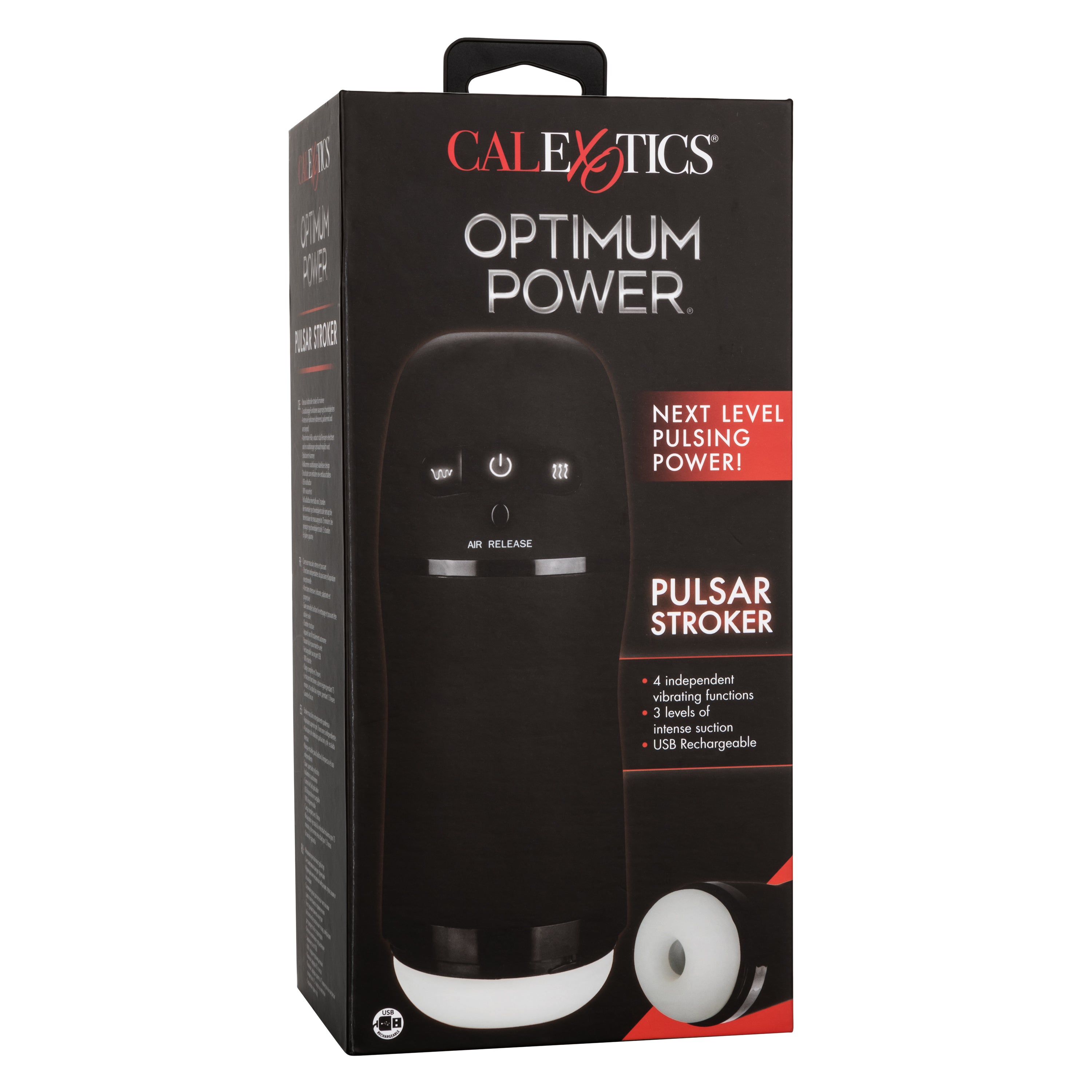 Optimum Power Pulsar Stroker Black Vibrating Masturbator with Suction and Textured Sleeve > Sex Toys For Men > Masturbators Premium