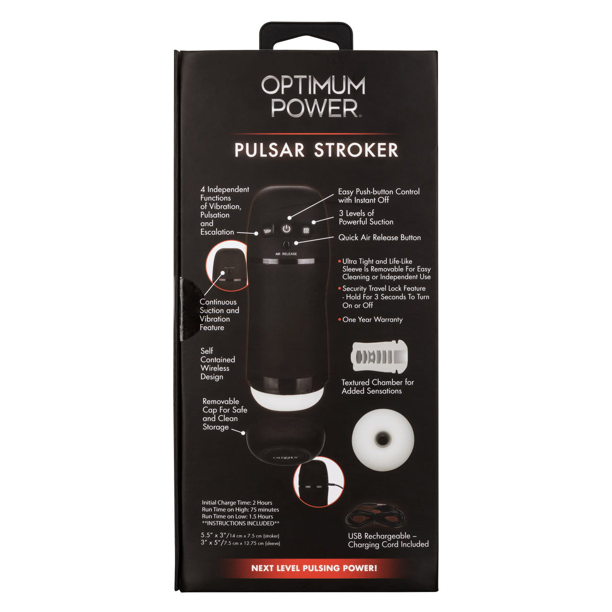 Optimum Power Pulsar Stroker Black Vibrating Masturbator with Suction and Textured Sleeve
