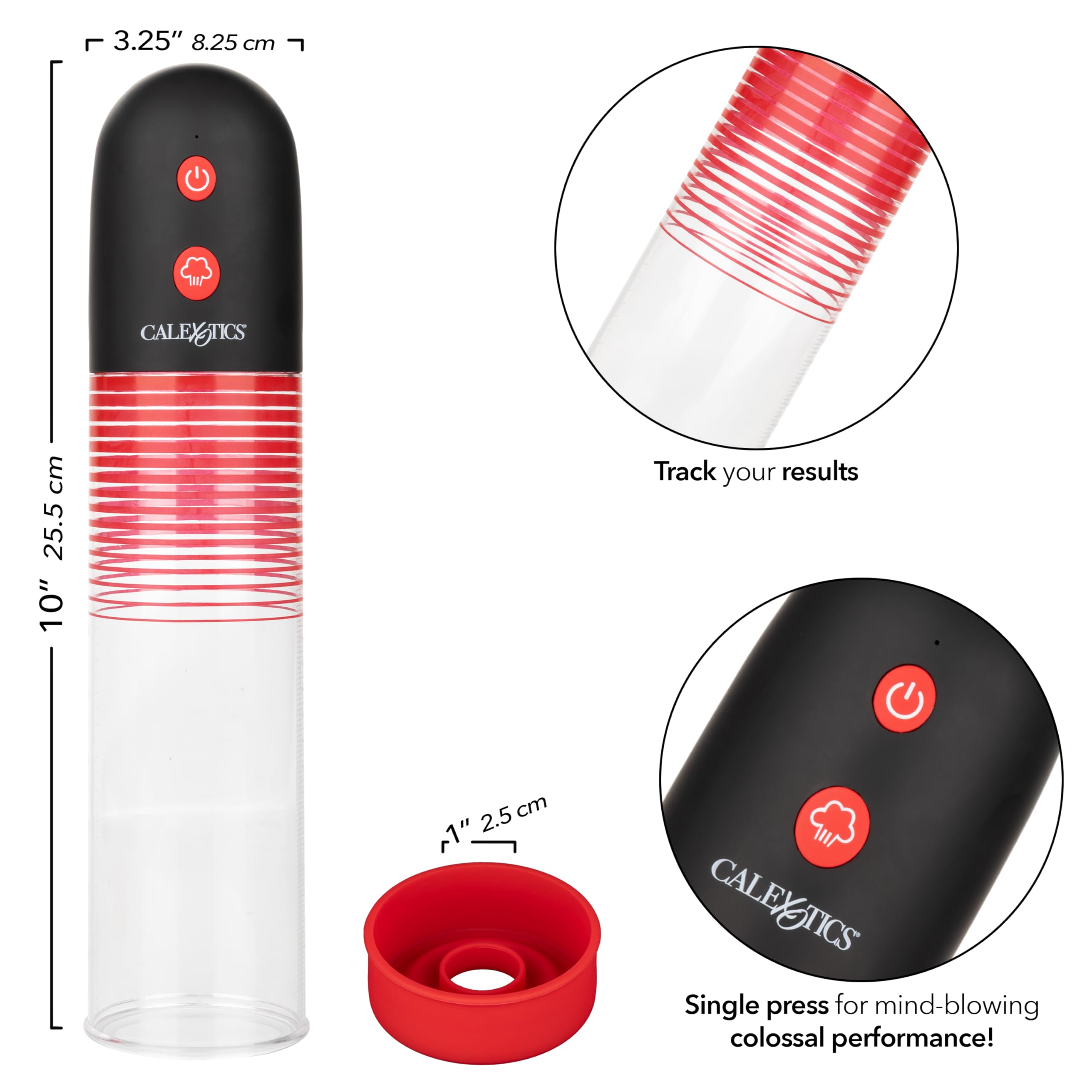 Optimum Series Big Man’s Rechargeable EZ Pump with Clear Cylinder and Red Silicone Base PUMPS