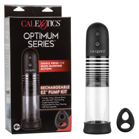 Optimum Series Rechargeable EZ Pump Kit with Ultra-Soft Dual Silicone Ring, Black and Clear PUMPS Male Electric