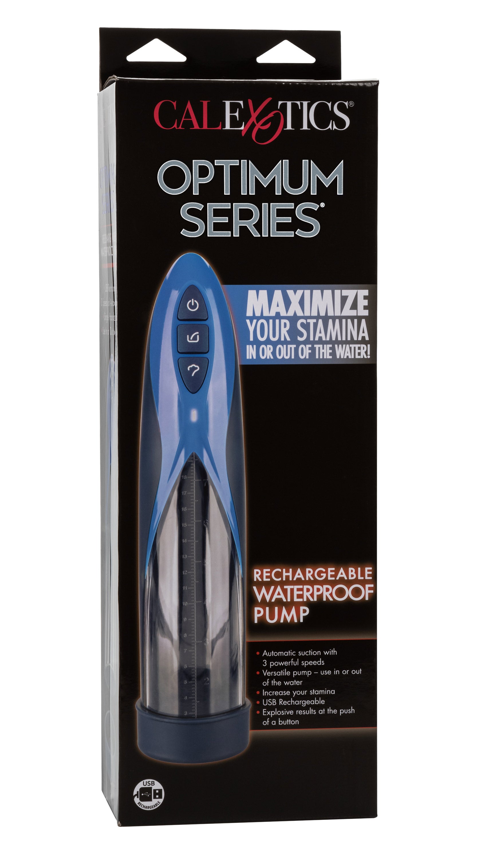 Optimum Series Rechargeable Waterproof Pump with Silicone Donut Base and USB Charging, Blue and Clear, Medium Size PUMPS Male Electric