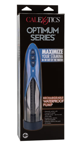 Optimum Series Rechargeable Waterproof Pump with Silicone Donut Base and USB Charging, Blue and Clear, Medium Size PUMPS Male Electric