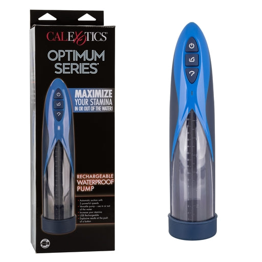 Optimum Series Rechargeable Waterproof Pump with Silicone Donut Base and USB Charging, Blue and Clear, Medium Size PUMPS Male Electric