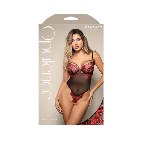 Opulence Floral Pearl Teddy (Red) – Embroidered Mesh Lingerie Teddies