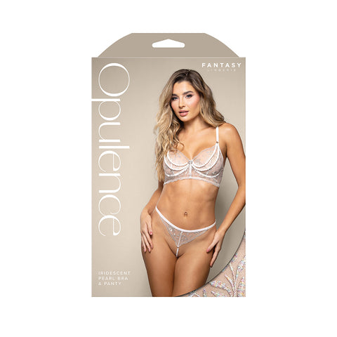 Opulence Iridescent Pearl Bra and Panty Set (White) – Luxury Lingerie Lingerie Sets