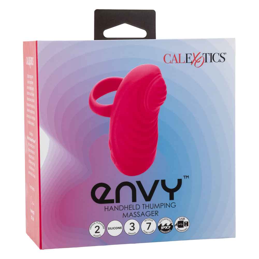 Envy Handheld Thumping Massager Pink Silicone Waterproof with Dual Motors and 3 Speeds, 7 Functions, USB Rechargeable Finger Stimulator