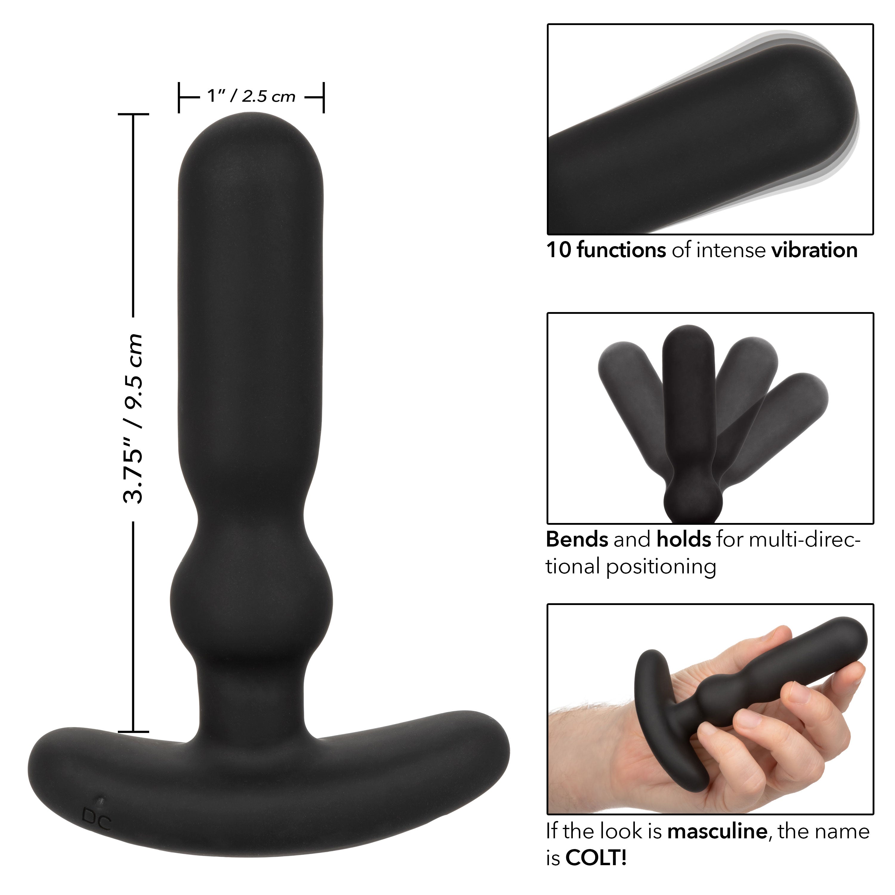 Colt Anal-T Black Flexible Vibrating Probe with 10 Intense Functions > Anal Range > Vibrating Butt Plugs