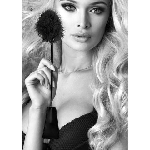 Ouch Black and White Crop with Feather Tickler 44 Centimeter Feather Crop Whips & Paddles
