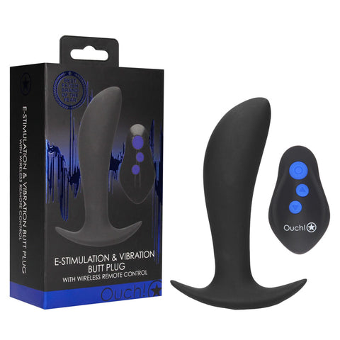 Ouch E-Stim And Vibrating Butt Plug With Wireless Remote 12.3 Cm Black Black E-STIM TOYS