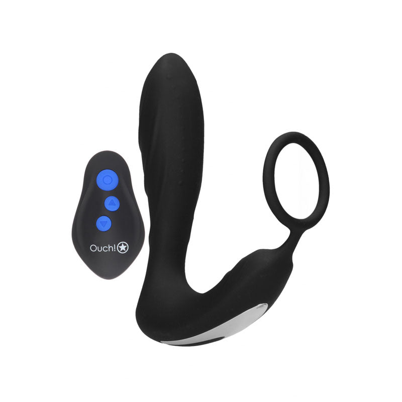 Ouch E-Stim Vibrating Butt Plug and Cock Ring Black E-STIM TOYS