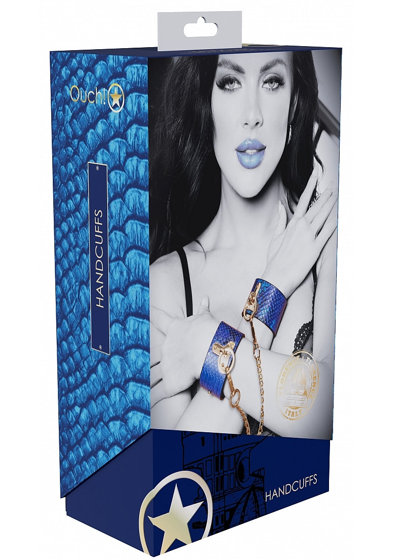 Ouch Florence Collection Blue Iridescent PU Leather Handcuffs > Bondage Gear > Restraints Main image