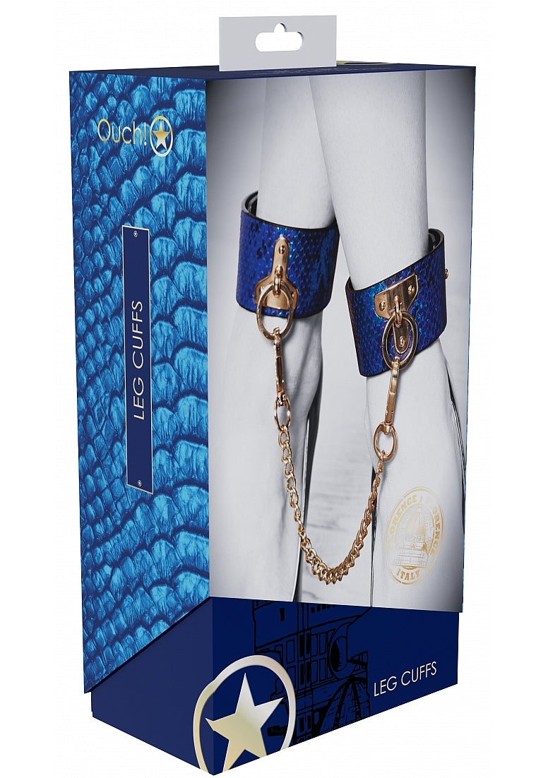 Ouch Florence Collection Blue PU Leather Adjustable Leg Cuffs with Iridescent Hardware > Bondage Gear > Restraints Main image