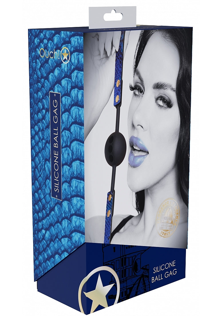 Ouch! Florence Collection Silicone Ball Gag with Blue Adjustable PU Leather Straps Gags