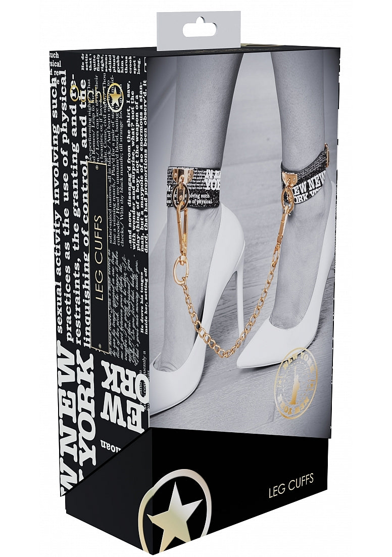Ouch! NY Collection Adjustable PU Leather Leg Cuffs with Iridescent Hardware and Chain > Bondage Gear > Restraints