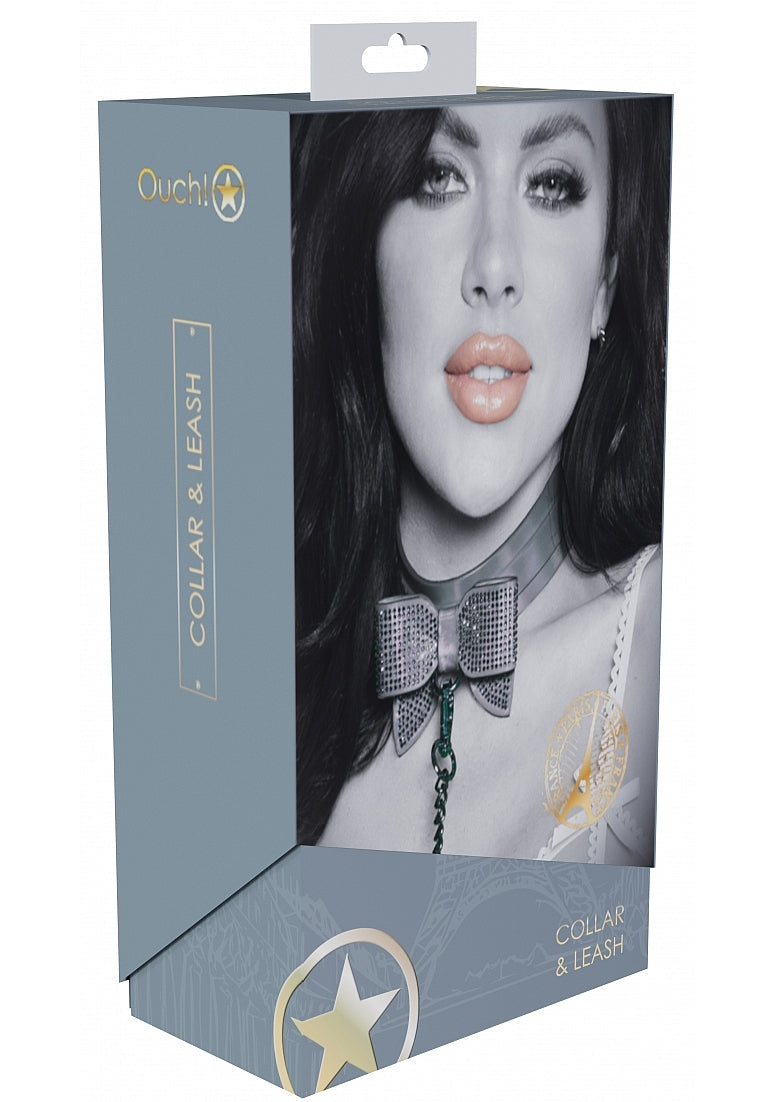 Ouch Paris Collection Collar with Leash PU Leather Iridescent Hardware > Bondage Gear > Collars