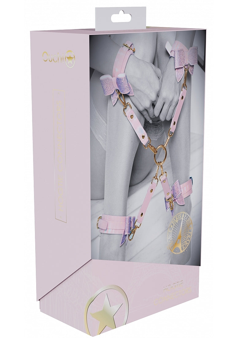 Ouch Paris Collection Hogtie Connectors Pink PU Leather with Iridescent Hardware > Bondage Gear > Restraints Main image