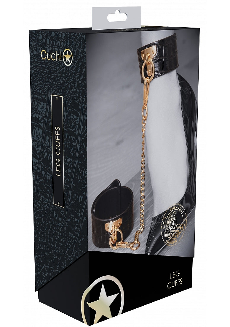 Ouch! Rome Collection Leg Cuffs Adjustable Black PU Leather with Gold Hardware > Bondage Gear > Restraints