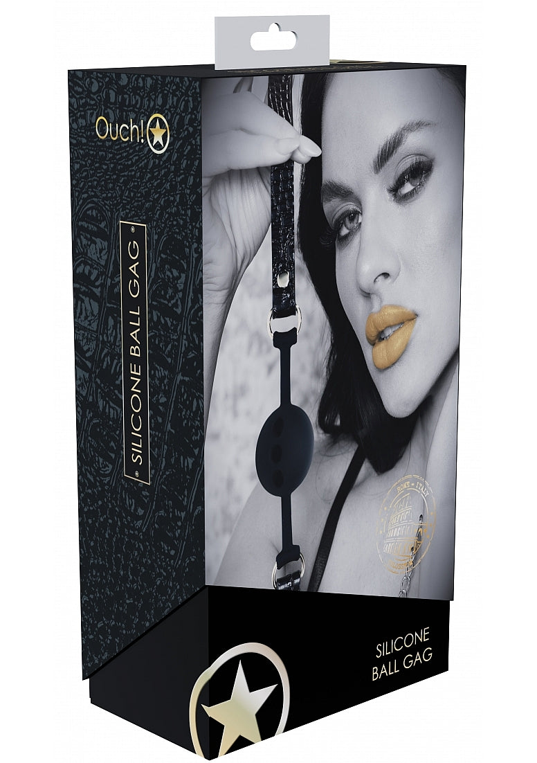 Ouch Rome Collection Silicone Ball Gag with Adjustable PU Leather Straps and Iridescent Hardware Gags