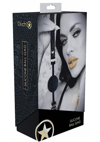 Ouch Rome Collection Silicone Ball Gag with Adjustable PU Leather Straps and Iridescent Hardware Gags