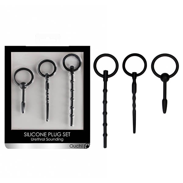 Ouch Urethral Sounding Plug Set Black Set of 3 Sizes Sounding Rods