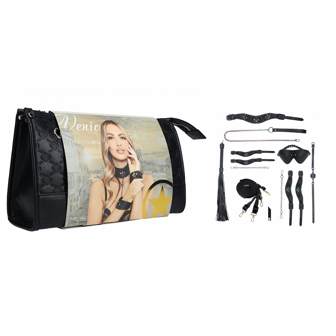 Ouch! Venice Collection Kit with Bag Black Bondage Set with Iridescent Hardware and Accessories Secondary image
