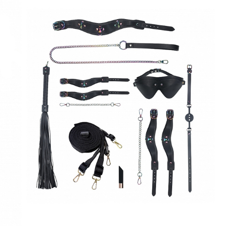 Ouch! Venice Collection Kit with Bag Black Bondage Set with Iridescent Hardware and Accessories > Bondage Gear > Bondage Kits Main image