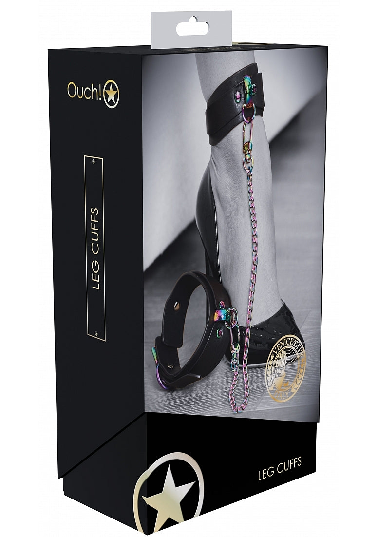 Ouch! Venice Collection Leg Cuffs with Iridescent Hardware and Adjustable Black Straps > Bondage Gear > Restraints Main image