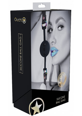 Ouch Venice Collection Silicone Ball Gag with Adjustable PU Leather Straps and Iridescent Hardware Gags