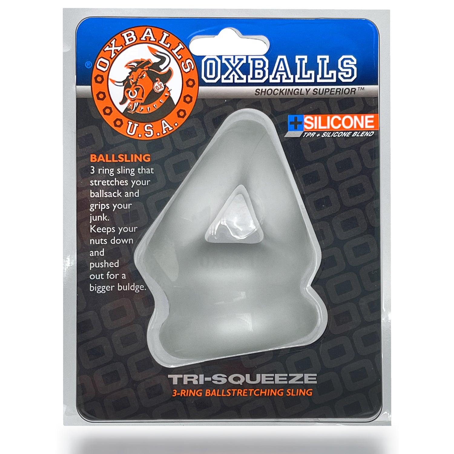 Oxballs Tri-Squeeze 3-Ring Cocksling – Extended Ballstretcher Base Comfort COCK RINGS Sling