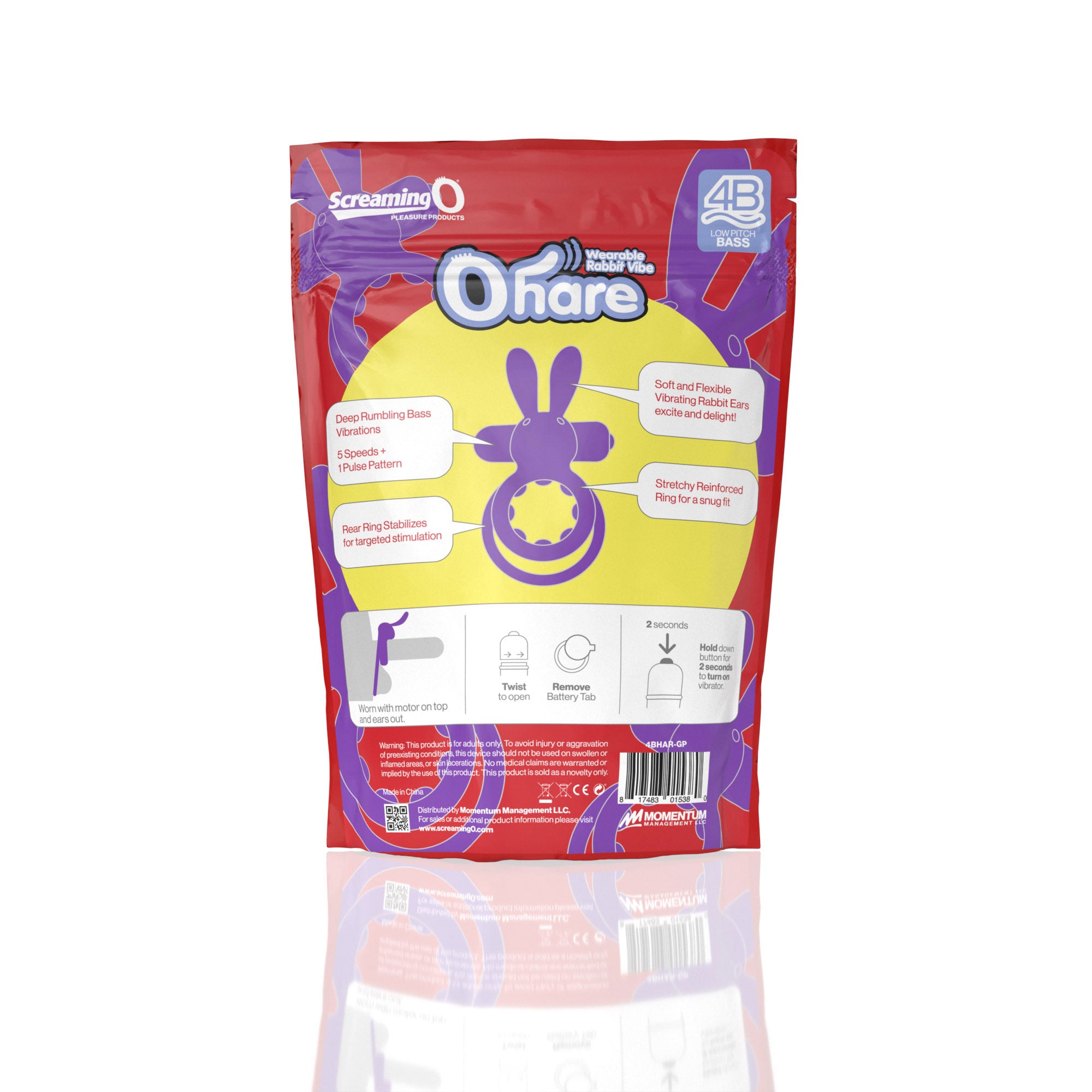 Screaming O 4B Ohare Grape – Wearable Double Ring Rabbit Vibrator with Deep Bass Vibrations Purple > Cock Ring > Vibrating