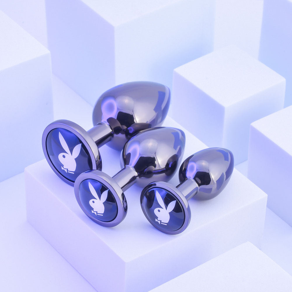 Playboy Pleasure 3 Ways Hematite Plated Metal Anal Plug Set > Anal Range > Butt Plug Kits