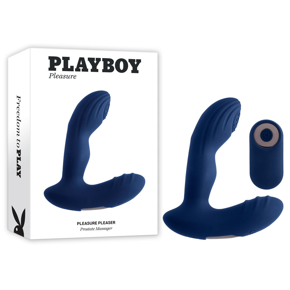 Playboy Pleasure PLEASURE PLEASER - USB Rechargeable Vibrating Prostate Massager with Wireless Remote Blue > Anal Range > Prostate Plugs Main image