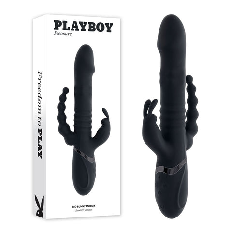 Playboy Pleasure BIG BUNNY ENERGY - 26.2 cm USB Rechargeable Rabbit Vibrator with Anal Beads Black > Vibrators > Ladies > Rabbit