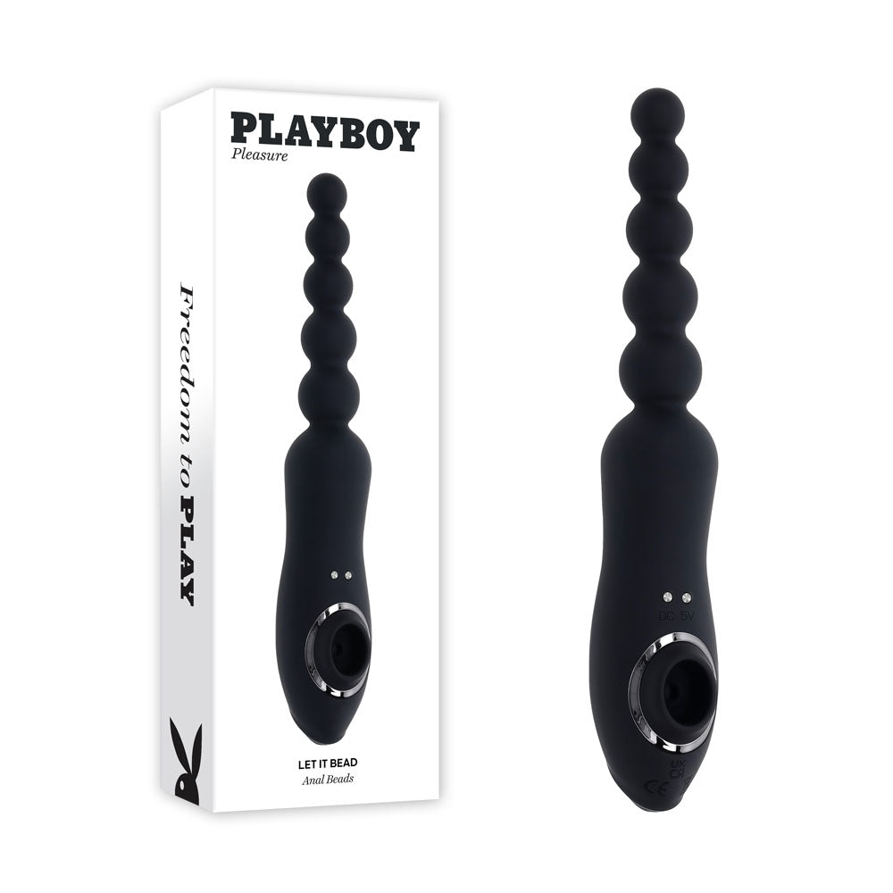 Playboy Pleasure LET IT BEAD - 23.1 cm USB Rechargeable Vibrating Anal Beads with Clitoral Suction Black > Anal Range > Anal Beads