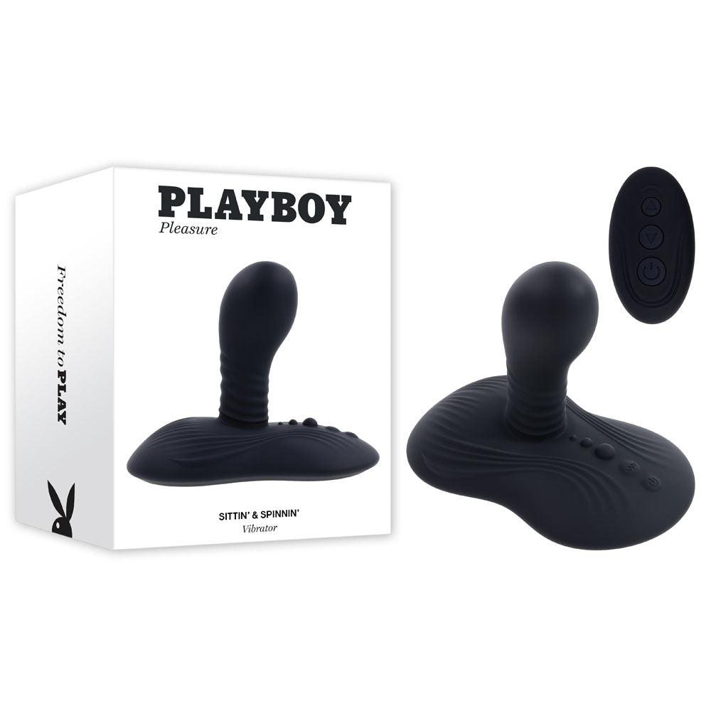 Playboy Pleasure Sittin and Spinnin USB Rechargeable Spinning Vibrator and Grinder Pad with Remote Black Vibrating Pads