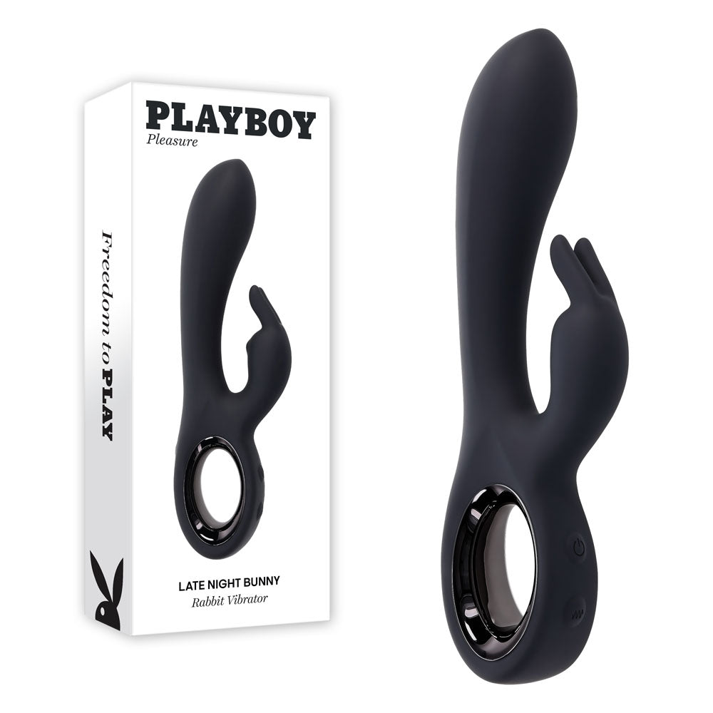 Playboy Pleasure Late Night Bunny 20 cm Rabbit Vibrator Black > Vibrators > Ladies > Rabbit