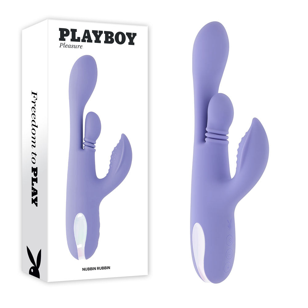 Playboy Pleasure NUBBIN RUBBIN - 24.1 cm USB Rechargeable Thrusting Rabbit Vibrator Purple VIBRATORS