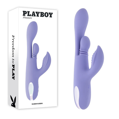 Playboy Pleasure NUBBIN RUBBIN - 24.1 cm USB Rechargeable Thrusting Rabbit Vibrator Purple VIBRATORS