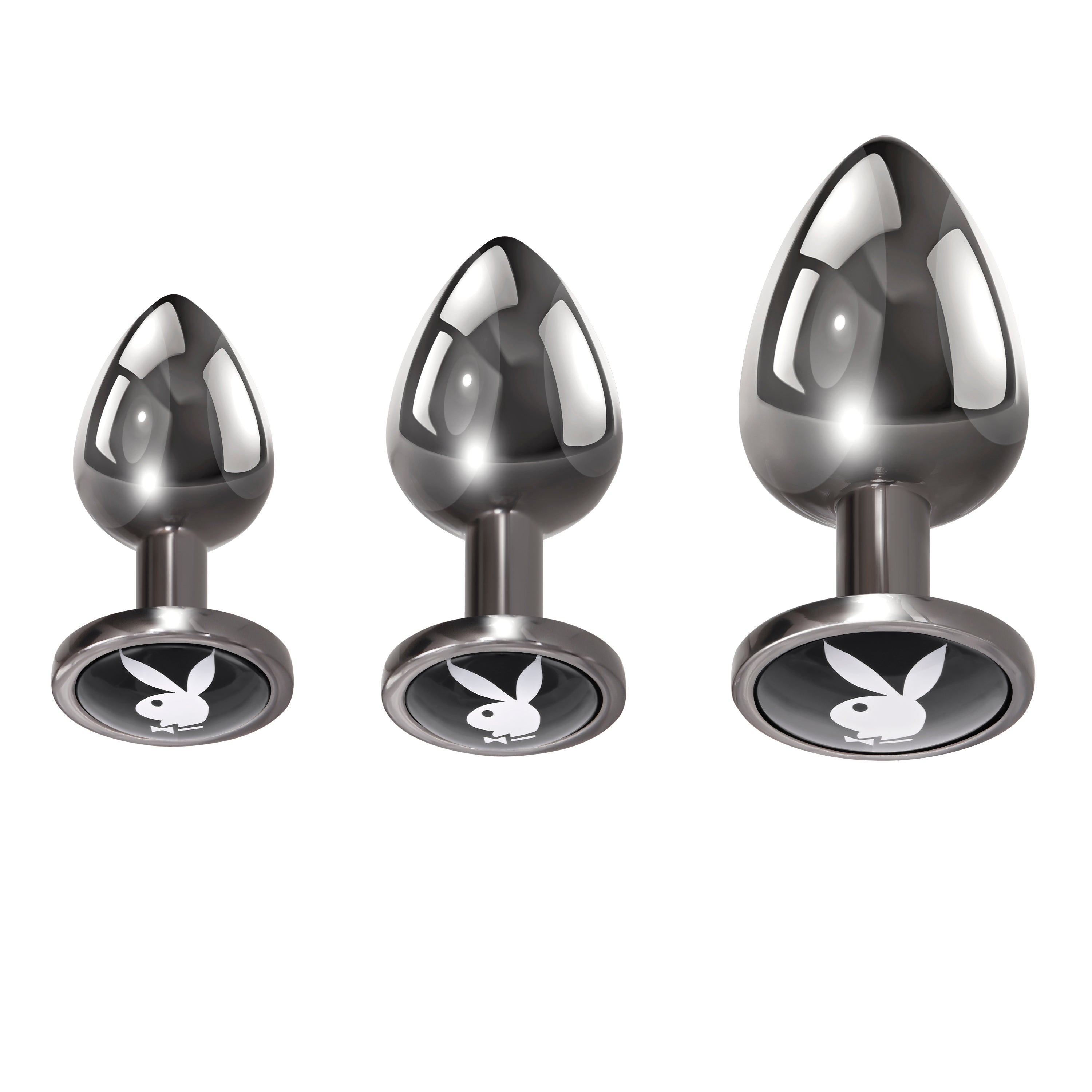 Playboy Pleasure 3 Ways Hematite Plated Metal Anal Plug Set > Anal Range > Butt Plug Kits