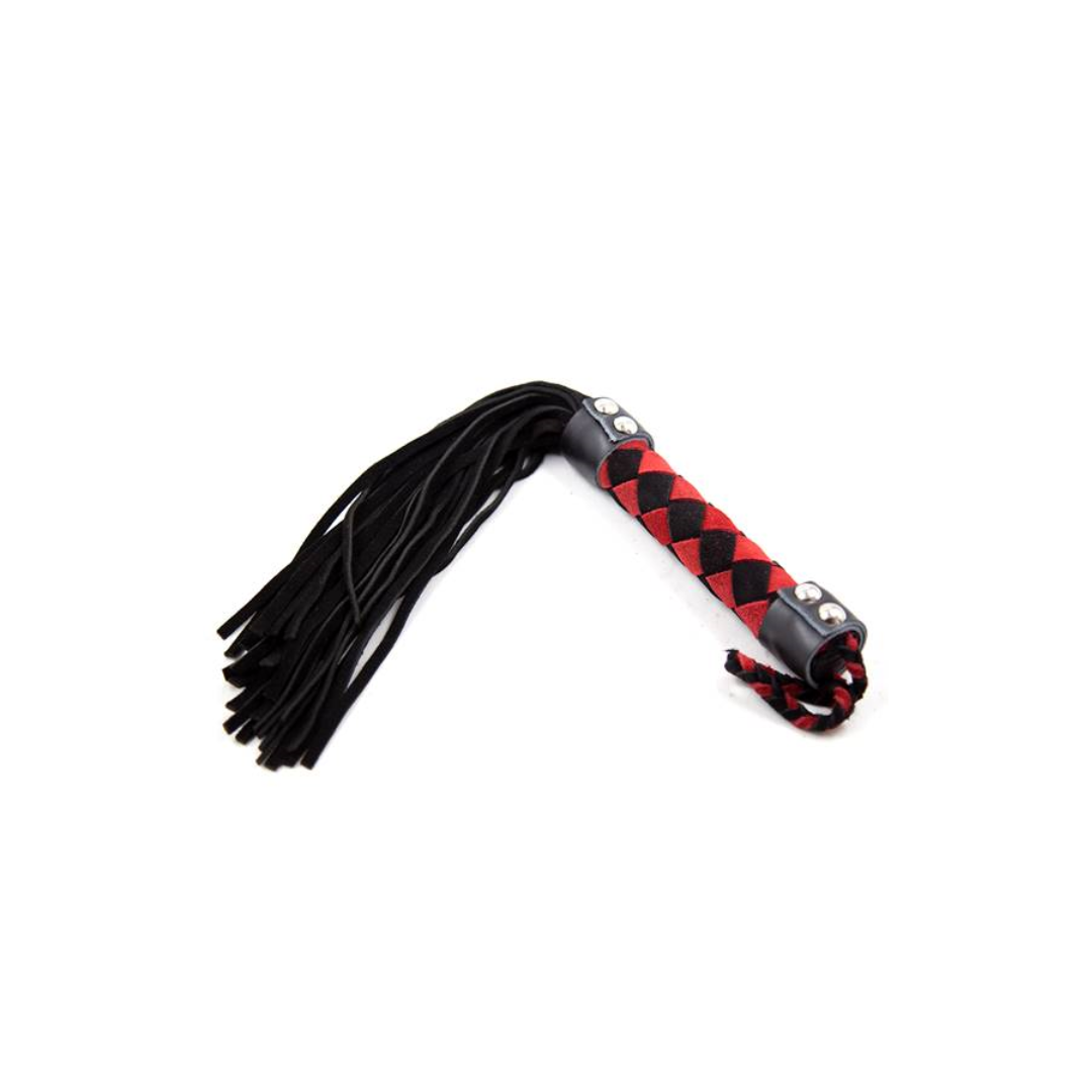 Plesur 15 Inch Leather Flogger with Black and Red Braided Handle Default Title Whips & Paddles