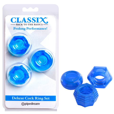 Classix Deluxe Blue Cock Ring Set of 2 for Enhanced Pleasure Default Title COCK RING Set