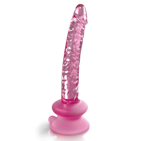 Icicles -  17cm Glass Dong with Suction Base - Pink