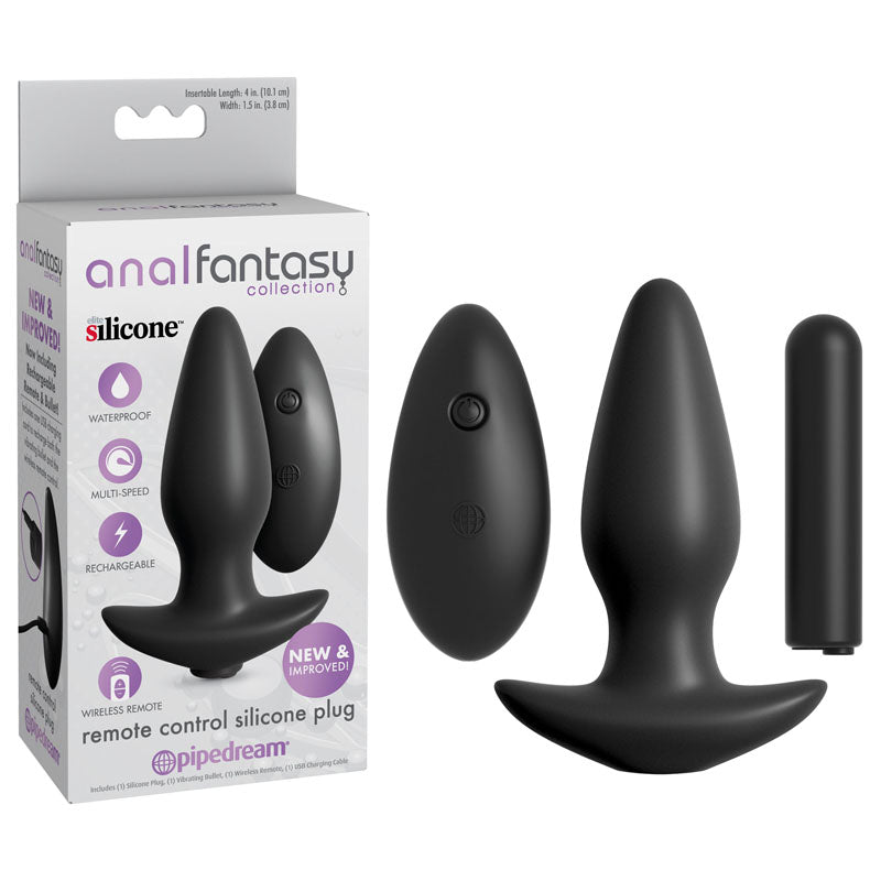 Anal Fantasy Collection Remote Control Silicone Plug -  10 cm (4'') Vibrating Butt Plug