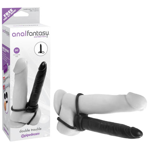 Anal Fantasy Collection Double Trouble 5.3" Anal Dong and Cock Ring Black > Anal Range > Anal Probes